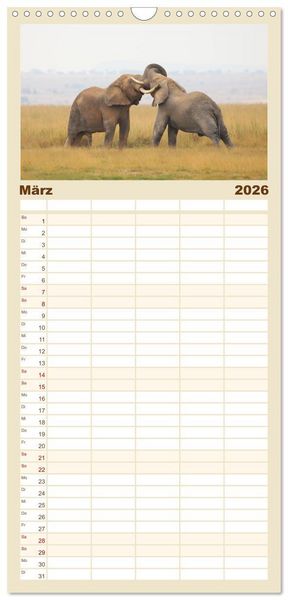 Produktbild: Familienplaner 2026 - Kenias wilde Elefanten mit 5 Spalten (Wandkalender, 21 x 45 cm) CALVENDO