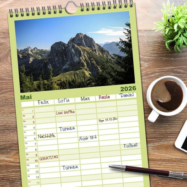 Produktbild: Familienplaner 2026 - Naturparadies Allg&auml;u - Von Oberstdorf bis F&uuml;ssen mit 5 Spalten (Wandkalender, 21 x 45 cm) CALVENDO