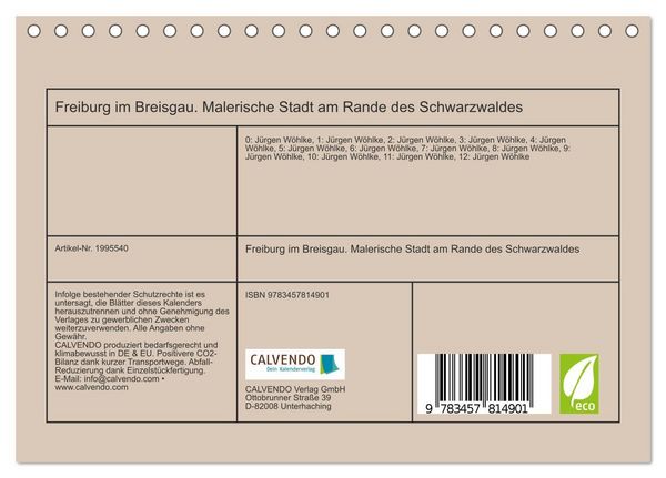 Produktbild: Freiburg im Breisgau. Malerische Stadt am Rande des Schwarzwaldes (Tischkalender 2026 DIN A5 quer), CALVENDO Monatskalender