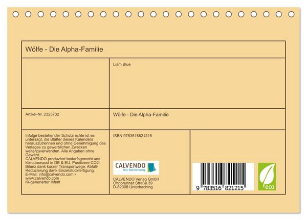 Produktbild: W&ouml;lfe - Die Alpha-Familie (Tischkalender 2027 DIN A5 quer), CALVENDO Monatskalender