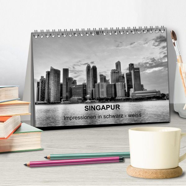 Produktbild: Singapur - Impressionen in schwarz - weiss (Tischkalender 2026 DIN A5 quer), CALVENDO Monatskalender