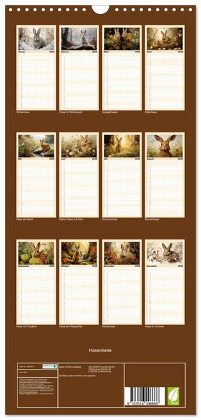 Produktbild: Familienplaner 2026 - Hasenliebe mit 5 Spalten (Wandkalender, 21 x 45 cm) CALVENDO
