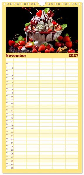 Produktbild: Familienplaner 2027 - Erdbeerzauber - Erdbeer-Schlemmereien mit Eis und Kuchen en masse! mit 5 Spalten (Wandkalender, 21 x 45 cm) CALVENDO