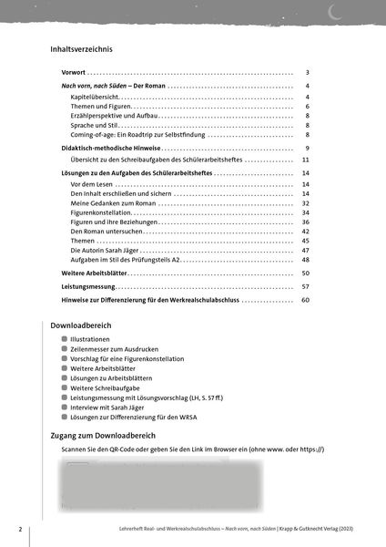 Produktbild: Nach vorn, nach S&uuml;den &ndash; Sarah J&auml;ger &ndash; Lehrerheft &ndash; Real- und Werkrealschule