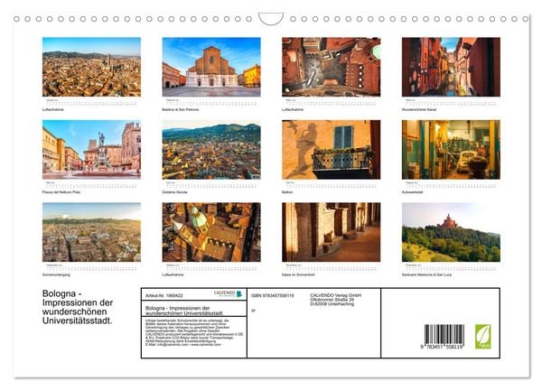 Produktbild: Bologna - Impressionen der wundersch&ouml;nen Universit&auml;tsstadt. (Wandkalender 2026 DIN A3 quer), CALVENDO Monatskalender