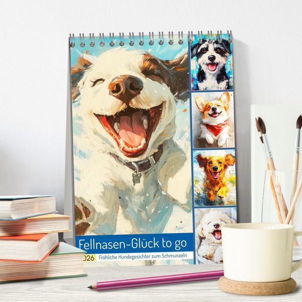 Produktbild: Fellnasen-Gl&uuml;ck to go. Fr&ouml;hliche Hundegesichter zum Schmunzeln (Tischkalender 2026 DIN A5 hoch), CALVENDO Monatskalender