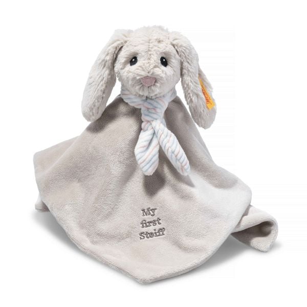Steiff 242250 - Soft Cuddly Friends My first Steiff Hoppie Hase, Schmusetuch, Fingerpuppe, hellgrau, 26 cm