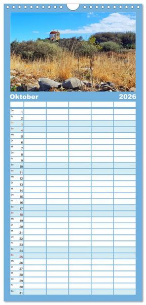 Produktbild: Familienplaner 2026 - Kreta - Insel der Kapellen mit 5 Spalten (Wandkalender, 21 x 45 cm) CALVENDO