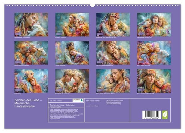 Produktbild: Zeichen der Liebe &ndash; Malerische Fantasiewerke (hochwertiger Premium Wandkalender 2026 DIN A2 quer), Kunstdruck in Hochglanz