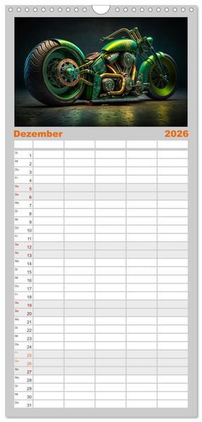 Produktbild: Familienplaner 2026 - Motorrad illusionen mit 5 Spalten (Wandkalender, 21 x 45 cm) CALVENDO