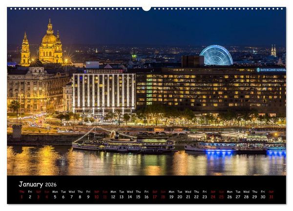 Produktbild: Danube River Nightlights (High Quality Premium Wall Calendar 2026 DIN A2 landscape),CALVENDO 12 Month Wall Calendar