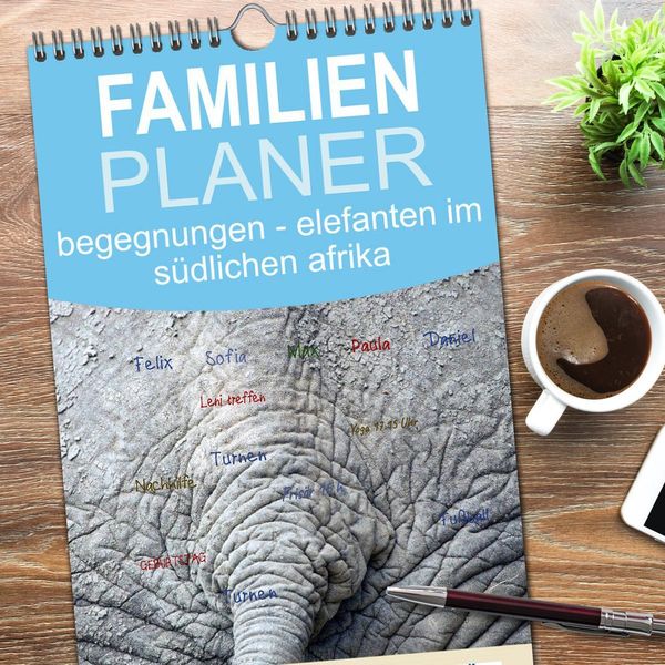 Produktbild: Familienplaner 2026 - begegnungen - elefanten im s&uuml;dlichen afrika mit 5 Spalten (Wandkalender, 21 x 45 cm) CALVENDO
