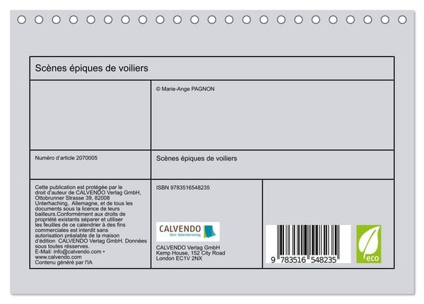 Produktbild: Sc&egrave;nes &eacute;piques de voiliers (Calendrier de bureau 2026 DIN A5 vertical), CALVENDO calendrier mensuel
