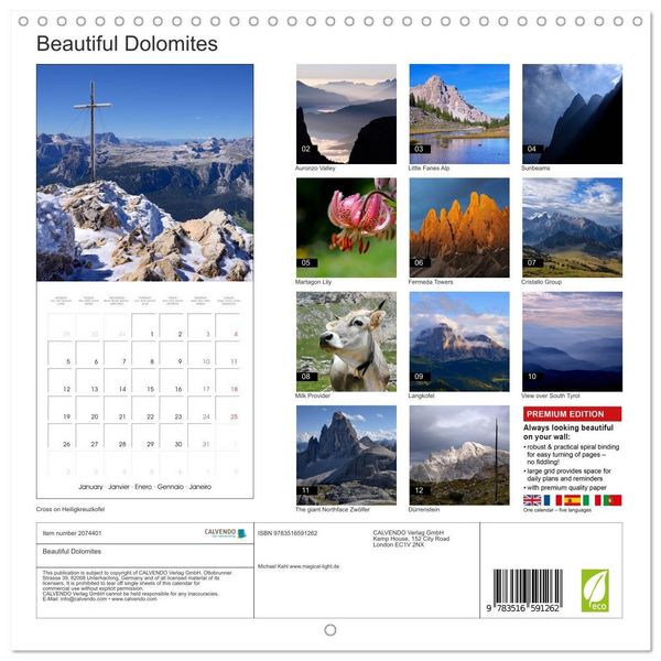 Produktbild: Beautiful Dolomites (Wall Calendar 2026 12 &times; 12 Inch) CALVENDO 12 Month Wall Calendar
