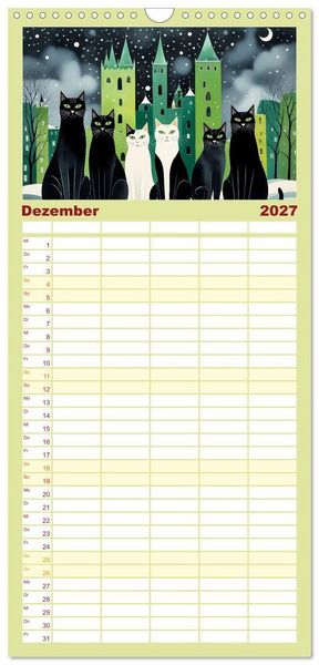 Produktbild: Familienplaner 2027 - Schnurrendes Katzenget&uuml;mmel mit 5 Spalten (Wandkalender, 21 x 45 cm) CALVENDO