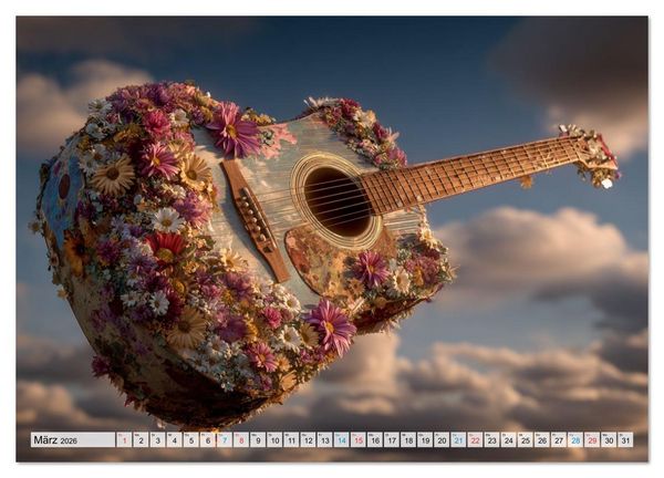Produktbild: Saitenzauber &ndash; Gitarren im Bilderklang (Wandkalender 2026 DIN A4 quer), CALVENDO Monatskalender