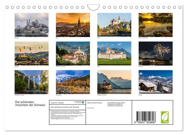 Produktbild: Die sch&ouml;nsten Ansichten der Schweiz (Wandkalender 2026 DIN A4 quer), CALVENDO Monatskalender