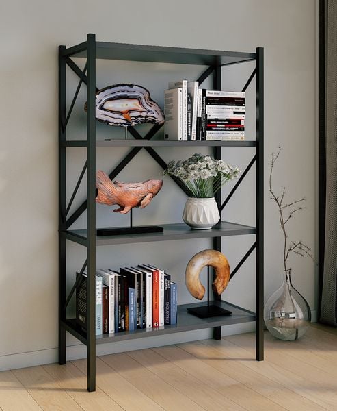 Produktbild: Holz Metall Stand Regal B&uuml;ro B&uuml;cher Insasi 4fach