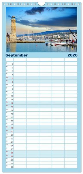 Produktbild: Familienplaner 2026 - Kretas bezaubernder Norden mit 5 Spalten (Wandkalender, 21 x 45 cm) CALVENDO