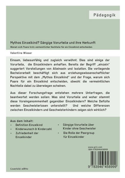Produktbild: Mythos Einzelkind? G&auml;ngige Vorurteile und ihre Herkunft