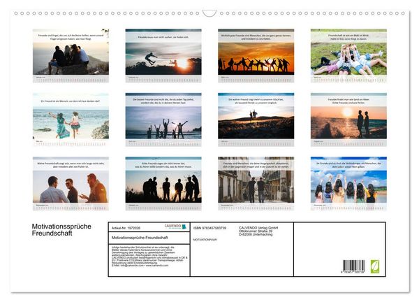 Produktbild: Motivationsspr&uuml;che Freundschaft (Wandkalender 2026 DIN A2 quer), CALVENDO Monatskalender