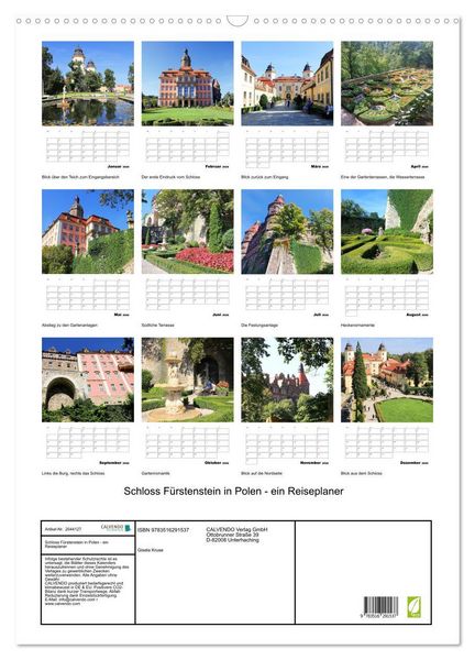 Produktbild: Schloss F&uuml;rstenstein in Polen - ein Reiseplaner (Wandkalender 2026 DIN A2 hoch), CALVENDO Monatskalender