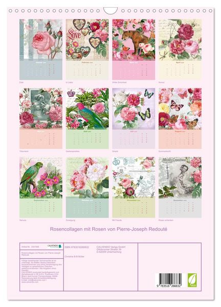 Produktbild: Rosencollagen mit Rosen von Pierre-Joseph Redout&eacute; (Wandkalender 2026 DIN A3 hoch), CALVENDO Monatskalender