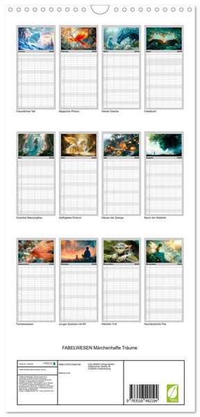 Produktbild: Familienplaner 2026 - FABELWESEN M&auml;rchenhafte Tr&auml;ume mit 5 Spalten (Wandkalender, 21 x 45 cm) CALVENDO