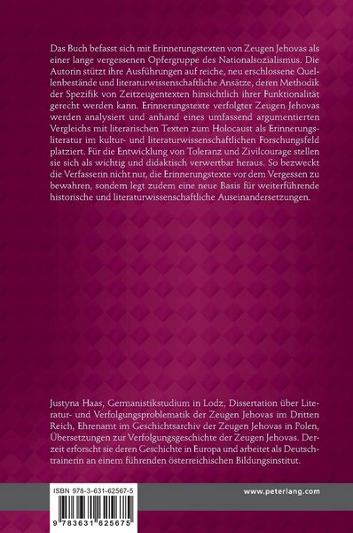 Produktbild: Erinnerungsliteratur von Jehovas Zeugen als NS-Opfern