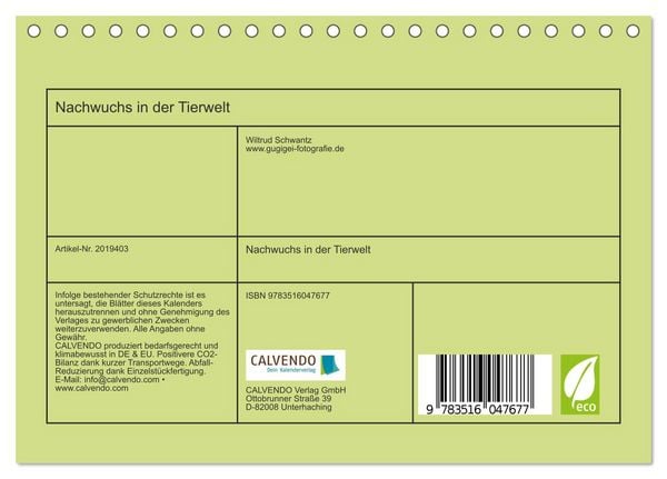 Produktbild: Nachwuchs in der Tierwelt (Tischkalender 2026 DIN A5 quer), CALVENDO Monatskalender