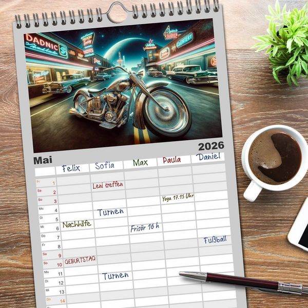 Produktbild: Familienplaner 2026 - Custom Dreams - Showbike Wonders mit 5 Spalten (Wandkalender, 21 x 45 cm) CALVENDO