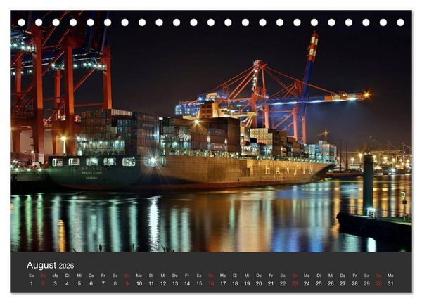 Produktbild: Hamburger Hafen bei Nacht (Tischkalender 2026 DIN A5 quer), CALVENDO Monatskalender