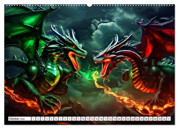 Produktbild: Drachen - Gef&uuml;rchtete, aber nicht immer b&ouml;se Fabelwesen (Wandkalender 2026 DIN A2 quer), CALVENDO Monatskalender