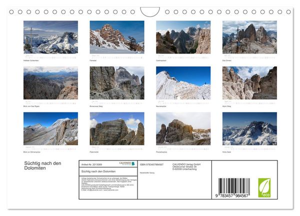 Produktbild: S&uuml;chtig nach den Dolomiten (Wandkalender 2026 DIN A4 quer), CALVENDO Monatskalender