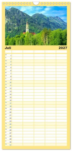 Produktbild: Familienplaner 2027 - Bayern - Idylle zwischen Allg&auml;u und Bayerischen Alpen mit 5 Spalten (Wandkalender, 21 x 45 cm) CALVENDO