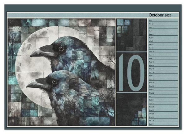 Produktbild: Crows. Shades of the Unseen. Art. (High Quality Premium Wall Calendar 2026 DIN A2 landscape),CALVENDO 12 Month Wall Calendar