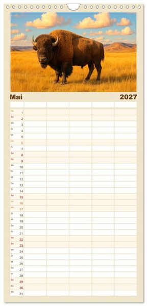 Produktbild: Familienplaner 2027 - USA &ndash; von Yellowstone bis Texas - Cowboys, Pr&auml;rie und Bisons mit 5 Spalten (Wandkalender, 21 x 45 cm) CALVENDO