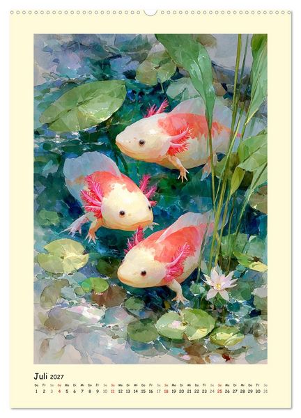 Produktbild: Axolotl im Licht. Lurche zwischen Bl&uuml;ten, Pflanzen und Fantasie (hochwertiger Premium Wandkalender 2027 DIN A2 hoch), Kunstdruck in Hochglanz