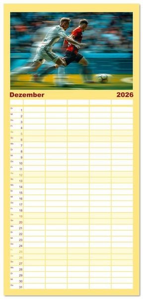 Produktbild: Familienplaner 2026 - Fu&szlig;ball - Dynamik am Ball mit 5 Spalten (Wandkalender, 21 x 45 cm) CALVENDO
