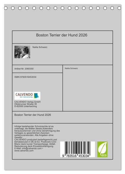 Produktbild: Boston Terrier der Hund 2026 (Tischkalender 2026 DIN A5 hoch), CALVENDO Monatskalender
