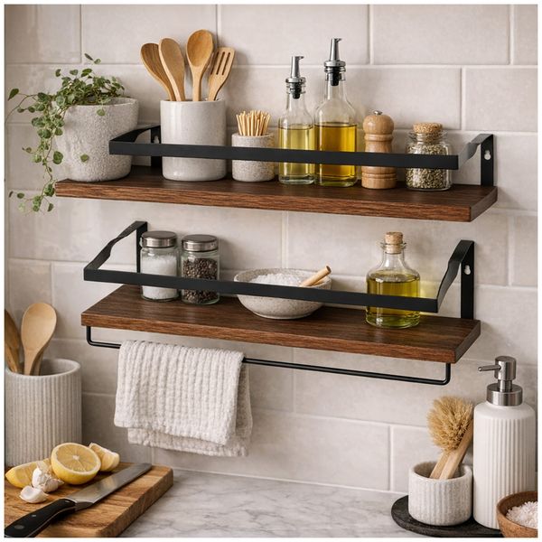 HTI-Living Wandregal Industrial Holz Metall 2er Set 41 cm mit Handtuchhalter