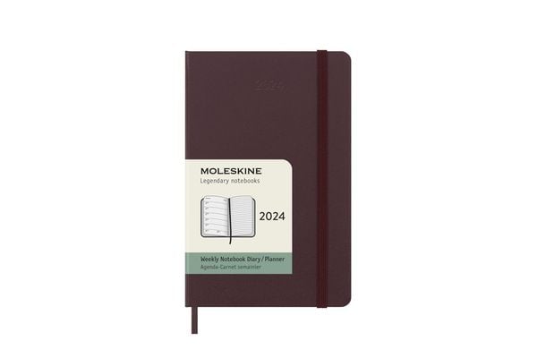 Moleskine 12 Monate Wochen Notizkalender 2024, Pocket/A6, 1 Wo = 1 Seite, Rechts Linierte Seite, Fester Einband, Burgund