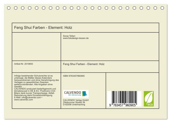 Produktbild: Feng Shui Farben - Element: Holz (Tischkalender 2026 DIN A5 quer), CALVENDO Monatskalender