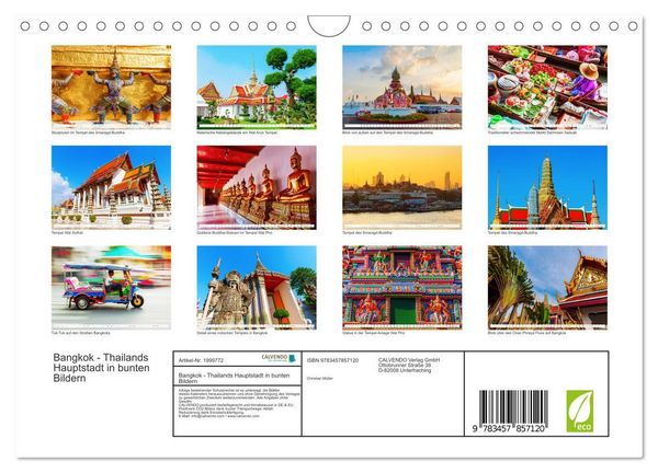 Produktbild: Bangkok - Thailands Hauptstadt in bunten Bildern (Wandkalender 2026 DIN A4 quer), CALVENDO Monatskalender