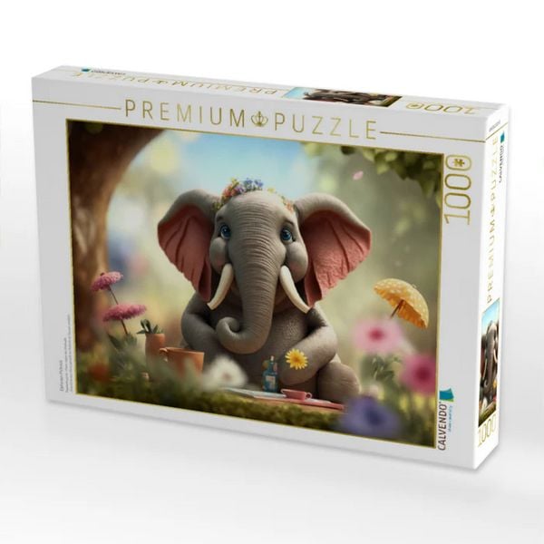 CALVENDO Puzzle Elefanten Picknick | 1000 Teile Lege-Größe 64x48cm Foto-Puzzle für glückliche Stunden