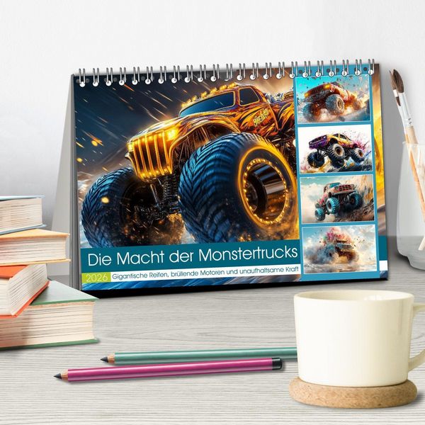 Produktbild: Die Macht der Monstertrucks (Tischkalender 2026 DIN A5 quer), CALVENDO Monatskalender