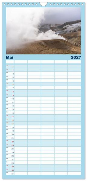 Produktbild: Familienplaner 2027 - Island - Gletscher, Wasserf&auml;lle, Hei&szlig;e Quellen mit 5 Spalten (Wandkalender, 21 x 45 cm) CALVENDO