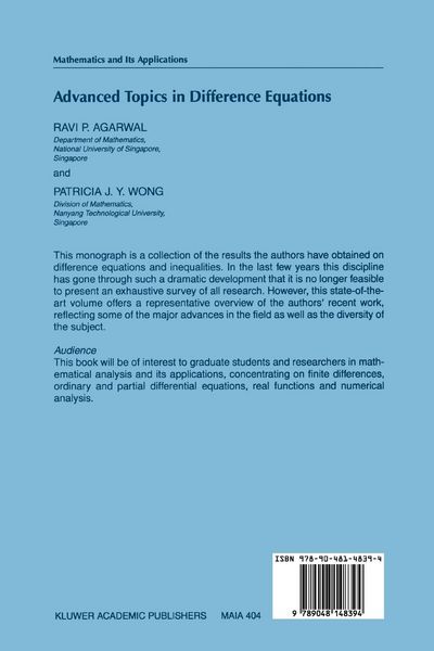 Produktbild: Advanced Topics in Difference Equations