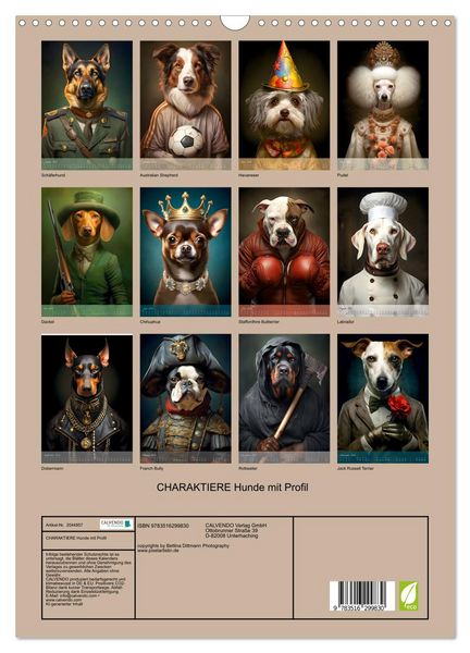 Produktbild: CHARAKTIERE Hunde mit Profil (Wandkalender 2026 DIN A3 hoch), CALVENDO Monatskalender
