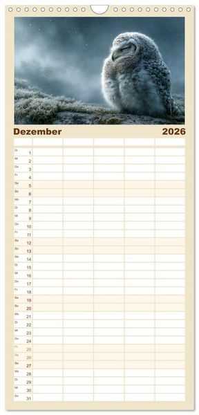 Produktbild: Familienplaner 2026 - GUTE NACHT - Schlafende Tiere, traumhaft sch&ouml;n mit 5 Spalten (Wandkalender, 21 x 45 cm) CALVENDO